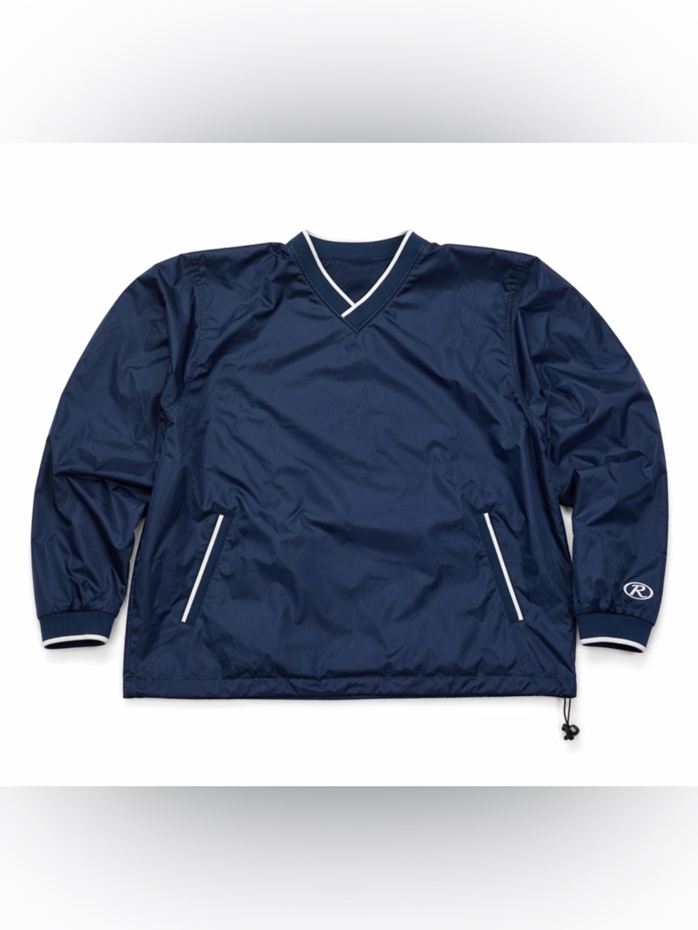 Vintage Rawlings Pullover Windbreaker Navy Blue V-Neck Athletic Jacket Mens L